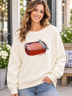 Free People Cream Camden Graphic Sardine Can Sweatshirt